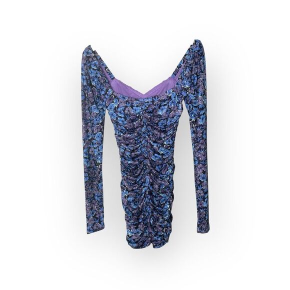 ROTATE by Birger Christensen Floral Long Sleeve Ruched Mini Dress Size US 4 - Picture 8 of 12